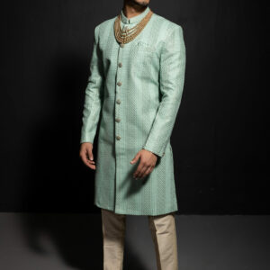 Sherwani: Light Turquoise with Thread-work Embroidery