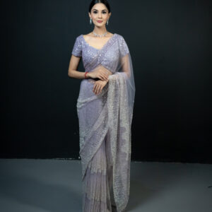 Sari: Lilac with Silver & Fine Stonework Embellishing
