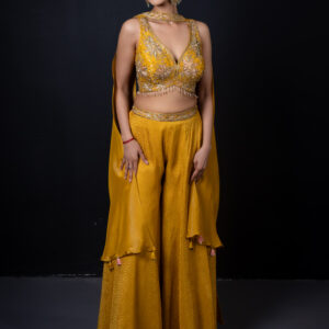 Pret: Yellow Embellished & Bustier with Palazzo & Choker Dupatta