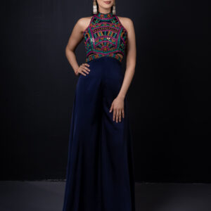 Pret: Navy Blue Jumpsuit with Embroidered Bustier