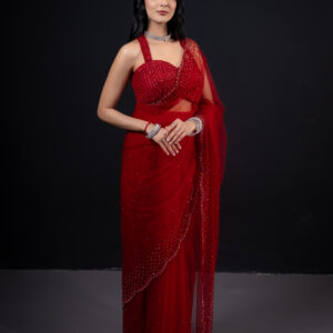 Sari: Red Monochromatic with Tailored Bustier