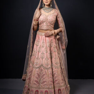 Heritage Luxe: Blush Pink with Mughal Garden & Architecture Motifs with Scalloped Dupatta