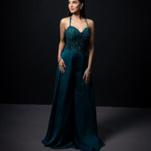 Pret: Teal Jumpsuit with Embellished Corset-Bustier
