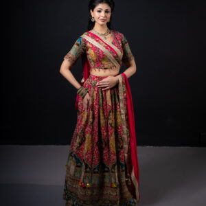 Lehenga: Multicolour Jewel-tone with Mughal Art Inspired Embroidery & Tassel Details