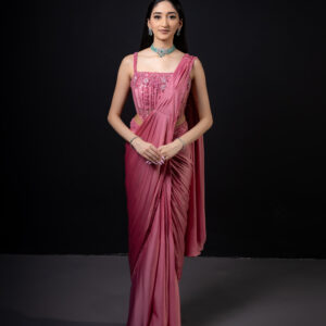 Pret: Sweet Pink Embellished Corset & Pre-draped Sari